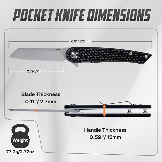 Folding Pocket Knife, 2.79??14C28N Steel Blade Carbon Fibre Handle Flipper Liner Lock Small Praxis EDC Folding Knife, Sharp Camping Outdoor Survival Knives for Men Women (Black)