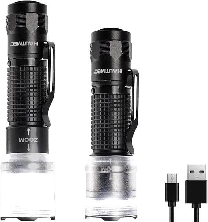 HAUTMEC 700 Lumens Rechargeable Flashlights Waterproof LED Flashlight with Zoomable Beam Bright Tactical Pocket Flashlight Torch with Adjustable 4 Modes for Camping, Outdoor, Hiking, Emergency