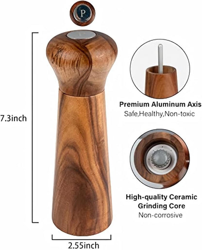 Wooden Pepper Grinder, Refillable Pepper Mill, Adjustable Pepper Shaker