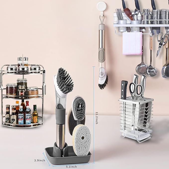 4-in-1 Dish Cleaning Brush Soap Dispensing Dish Brush Set