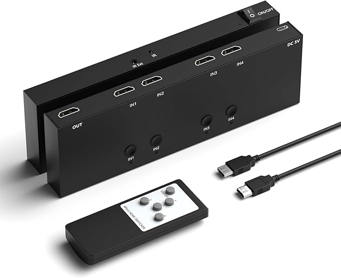 4 in 1 Out HDMI Converter with 4k@60Hz HDMI Switch & Infrared Remote Control