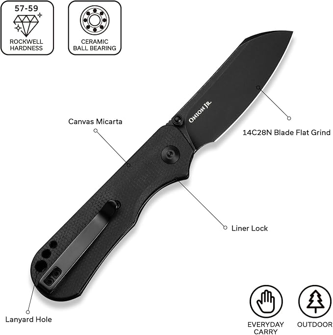 CIVIVI Crabby Pocket Knife, EDC Folding Knife for Men Women with Swedish 14C28N Blade Contoured Micarta Handle, Designed by Ken Onion Jr. C24055-3
