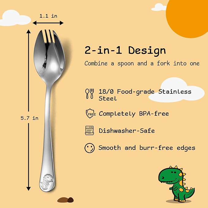 Alata Mini Sporks, 4-Pack Food-grade Stainless Steel Mini Sporks for Kids, 5.7 Inches Salad Forks For Dessert, Ice Cream, Salad, Soup, Noodle, Spaghetti, Dishwasher Safe