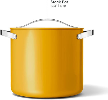 Caraway Stock Pot - 12 Qt Ceramic Coated With Lid - Free From Forever Chemicals - Large for Bigger Batches - Marigold