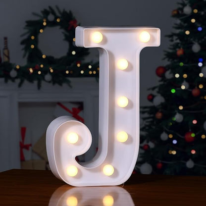 Foaky LED Letter Lights Sign Marquee Light Up Letters Sign for Night Light Wedding/Birthday Party Battery Powered Christmas Lamp Home Bar Decoration(J)