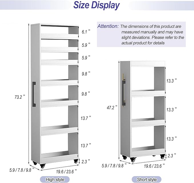 7-Tier Slim Storage Cart, Wooden Rolling Pantry Cabinet with Wheels, Narrow Shelf Organizer for Kitchen, Bakers Rack, Dining Room, Closet, Small Spaces Dark Walnut 47.2" H*5.9" W*16.9" D
