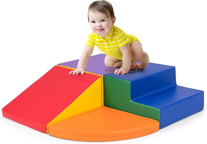 Costzon Climbing Toys for Toddlers, 4 Pieces Climb and Crawl Foam Kids Building Blocks for Children Development & Indoor Active Play, Soft Play Set for Newborn Infant Baby (Colorful)