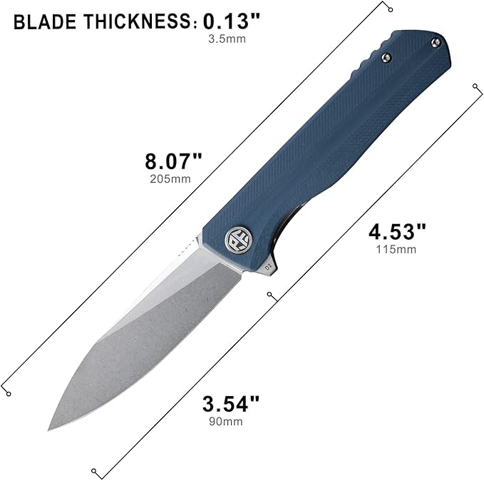 Petrified fish G10 handle D2 steel blade 2CR13 liner ball bearing flipper folding knife camping hunting EDC pocket tool PF818 (Gray, Stonewash)