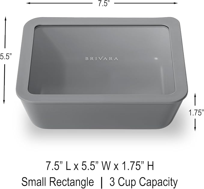 Ceramic Coated Glass Food Storage Container | No PTFE, PFOA, PFAS, and BPA | Reusable Non Toxic Meal Prep Container with Glass Lid | Easy To Store | 3 Cup Rectangle [Smoke]