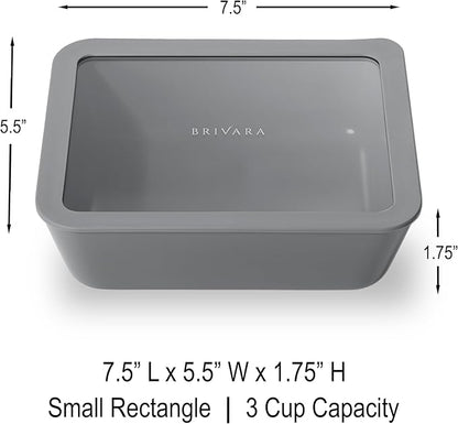 Ceramic Coated Glass Food Storage Container | No PTFE, PFOA, PFAS, and BPA | Reusable Non Toxic Meal Prep Container with Glass Lid | Easy To Store | 3 Cup Rectangle [Smoke]
