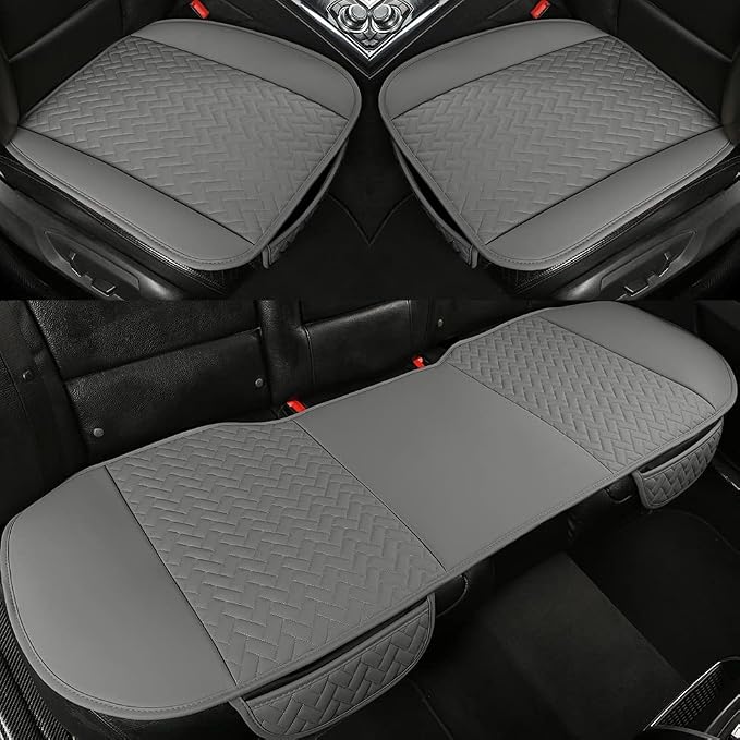 West Llama Full Set Car Seat Covers for Front and Rear Bottom Seats Only, Luxury PU Leather Car Seat Pads Protectors Waterproof and Wear-Resistant,Gray
