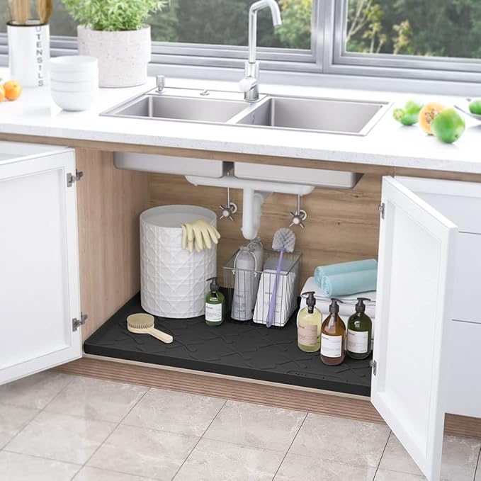 SIKADEER 22" x 22" Under Sink Mat Waterproof, Silicone Mat Kitchen Drawer Shelf