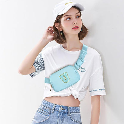 Gitus Gifts for 8 9 10 11 12 Year Old Girls Belt Bag Fanny Pack Crossbody Bags with Initial Letter Patch Cute Stuff Birthday Gifts for Teen Girls Women Personalized Trend Stuff (Icing Blue-U)