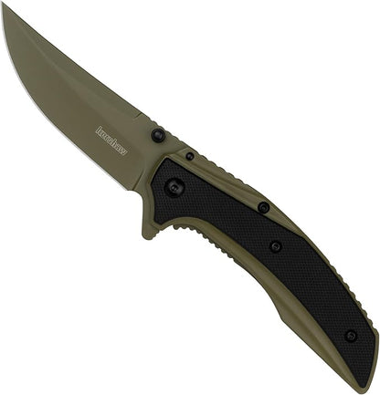 Kershaw Olive Outright Folding Pocket Knife, 3 inch 8Cr13MoV Stainless Steel Blade, Pocketclip