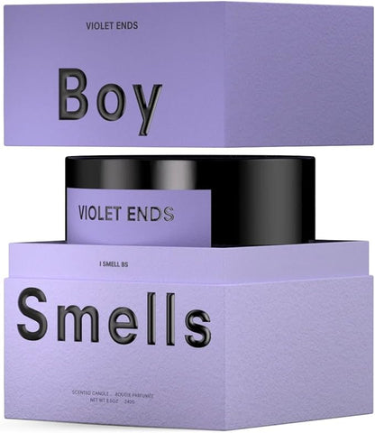 Boy Smells Violet Ends Candle - 8.5 oz - Aromatic Candle for Home with Rhubarb, Violet and Smoked Papyrus - Up to 50-Hour Burn - Cotton Wick