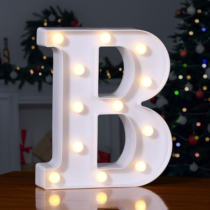 Foaky LED Letter Lights Sign Marquee Light Up Letters Sign for Night Light Wedding/Birthday Party Battery Powered Christmas Lamp Home Bar Decoration(B)