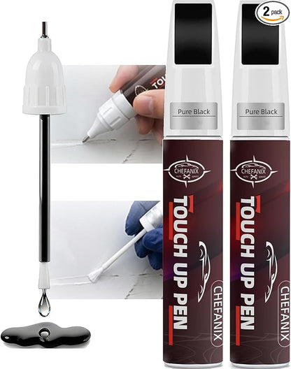 2 PCS Pure Black Touch Up Paint for Cars & Motorcycles – Car Scratch Remover, 2-in-1 Brush & Pen, Paint Scratch Repair Kit with Quick-Dry Formula for Multi-Brand Vehicles