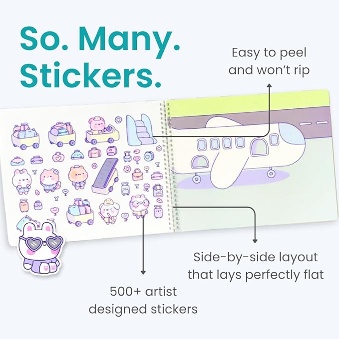 CUPKIN My First Trip Sticker + Coloring Book (500+ Stickers & 12 Scenes) Side by Side Activity Book Design, Fun Toddler Travel Essential Sticker Books for Kids 2-4, Great for Older Boys & Girls
