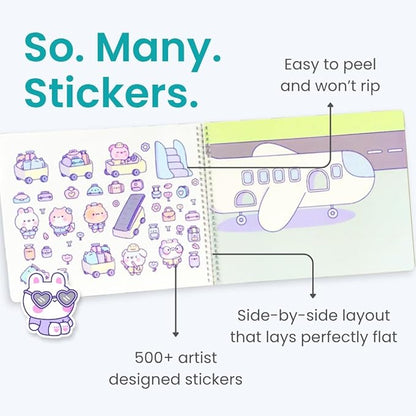 CUPKIN My First Trip Sticker + Coloring Book (500+ Stickers & 12 Scenes) Side by Side Activity Book Design, Fun Toddler Travel Essential Sticker Books for Kids 2-4, Great for Older Boys & Girls