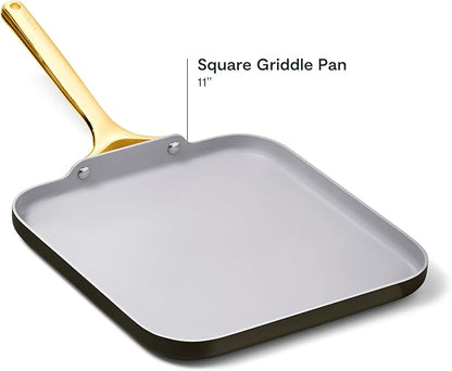 Caraway Square Griddle Pan - 11” Square Pan - Non-Stick Ceramic Coated - Non Toxic, PTFE & PFOA Free - Oven Safe & Compatible with All Stovetops - Black