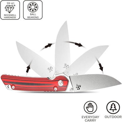 Sitivien ST128 Folding Knife,D2 Blade G10 Handle Safety Liner Lock EDC Tool Knife for Outdoor Hiking Camping-Red