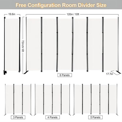 MAYOLIAH 6 Panel Folding Privacy Screen 9ft Wide, 6ft Tall Partition Room