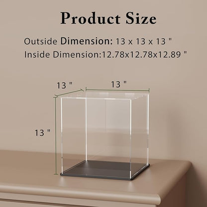 SVENJBB Large Display Case for Collectibles, 13x13x13 Inch Acrylic Box for Miniature House and Figures, Clear Acrylic Display Cases with Matte Black Base for Collection Protection and Storage