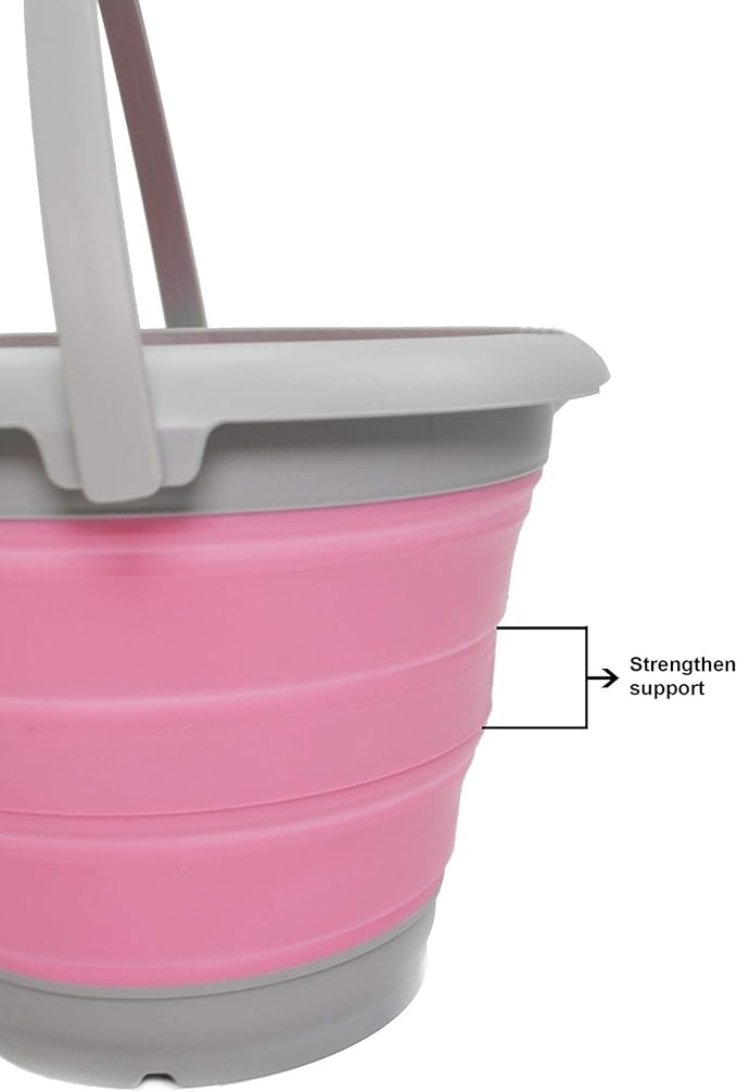 SAMMART 5L / 1.32 Gallon Collapsible Plastic Bucket - Foldable Round Tub - Portable Fishing Water Pail - Space Saving Outdoor Waterpot (5L Round, Grey/Pink)