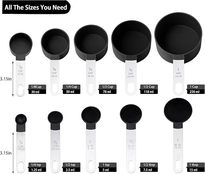 Measuring Cups and Spoons Set of Huygens Kitchen Gadgets 10 Pieces, Stackable