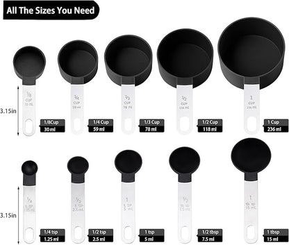 Measuring Cups and Spoons Set of Huygens Kitchen Gadgets 10 Pieces, Stackable