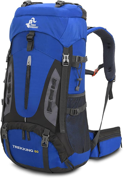 Bseash 60L Hiking Camping Backpack with Rain Cover, Waterproof Large Capacity Outdoor Sport Travel Daypack Climbing Touring (Blue)