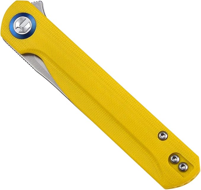 Wind Pocket Knife Flipper Sandvik Steel G10 Handle Folding Knife Ball Bearing with 2-Position Clip for Camping Survival and EDC (Yellow)