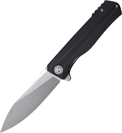 Petrified fish G10 handle D2 steel blade 2CR13 liner ball bearing flipper folding knife camping hunting EDC pocket tool PF818 (Black, Stonewash)