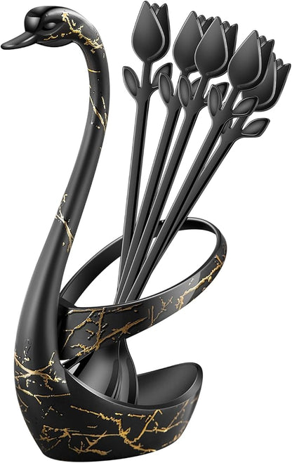 Black Small Coffee Spoon Holder Set, Swan Base