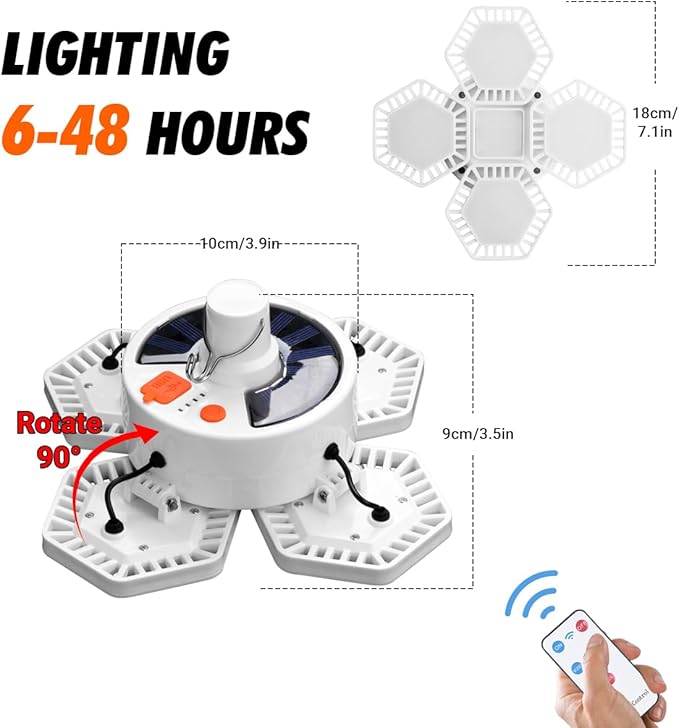 Solar Camping Light with Remote Control - Folding USB Rechargeable Lantern, 360°Lighting Waterproof Hanging Tent Light Outdoor Lamp for Camping, Hiking, Outage, Emergency, Hurricane (169 LEDs)