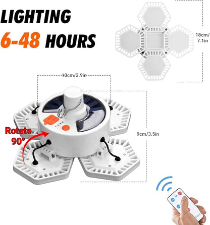 Solar Camping Light with Remote Control - Folding USB Rechargeable Lantern, 360°Lighting Waterproof Hanging Tent Light Outdoor Lamp for Camping, Hiking, Outage, Emergency, Hurricane (169 LEDs)