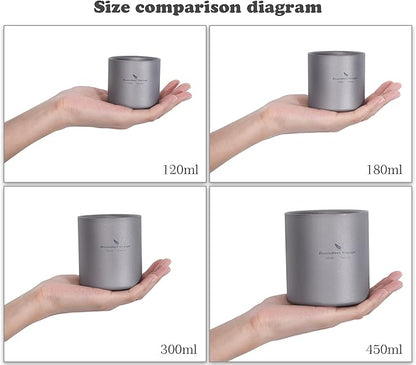 Boundless Voyage 3 in 1 Double Walled Titanium Cup Heat Resistant Mini Tea Drink Cup Outdoor Camping Mug Coffee Cups Camping Accessories (Ti3030D 450ml)