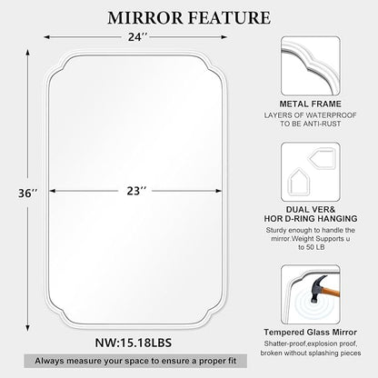 White Bathroom Mirror for Over Sink 24×36 Inch