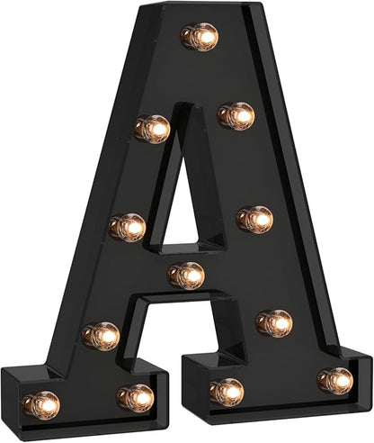 Foaky Black LED Letter Lights for Room Decor - Bedroom Wall Decor, Alphabet Lights for Home, Wedding, Party - Battery Operated （A）