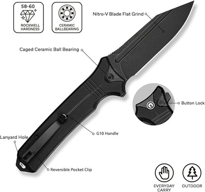 CIVIVI Neurohaptic Pocket Knife for EDC, Folding Knife with 3.74'' Nitro-V Blade G10 Handle, Reversible Clip, Gift for Men Women C23080-1