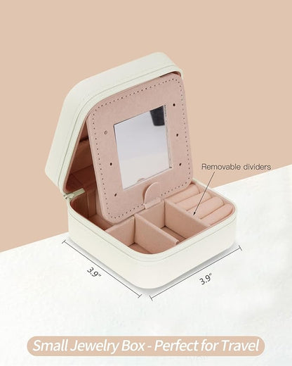 Travel Jewelry Case - Personalized Jewelry Box for Women,Small Cute Jewelry Organizer Storage Aesthetic,Travel Essentials Birthday Gifts | Cream,S