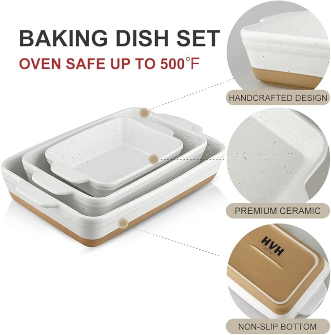 HVH Baking Dish Set, 9x13 Baking Dish, Large Casserole Dish Set, Ceramic