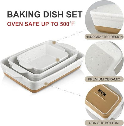 HVH Baking Dish Set, 9x13 Baking Dish, Large Casserole Dish Set, Ceramic