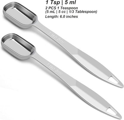 2 Pcs 1 Teaspoon Stainless Steel Single Measuring Spoon, Long Handle Metal