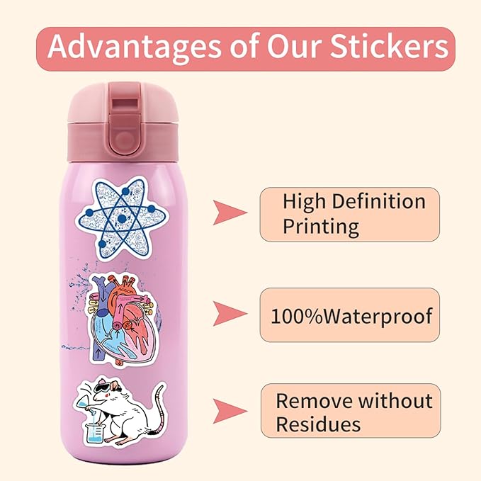 110pcs Science Stickers Pack, Chemistry, Biology, Physics, Science Classroom Decor for School Teacher Student Laboratory Sticker Decals for Laptop Water Bottle Notebook Science Party Favors and Decor