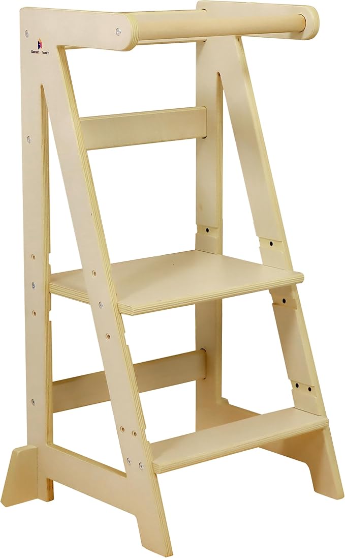 Damoch Family® Adjustable Wooden Learning Helper and Kitchen Tower for Kids - Montessori-Inspired Toddler Tower and Stool for Safe Participation in Kitchen Activities