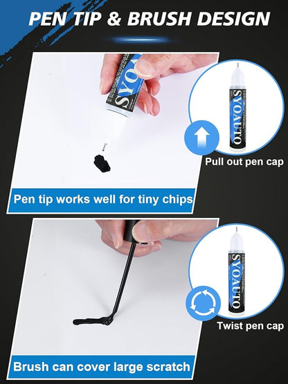 SYOAUTO Gloss Black Car Touch Up Paint Auto Touch Up Paint 0.4 oz Gloss Black Automotive Scratch Repair Pen Brush and Tip 2 in 1