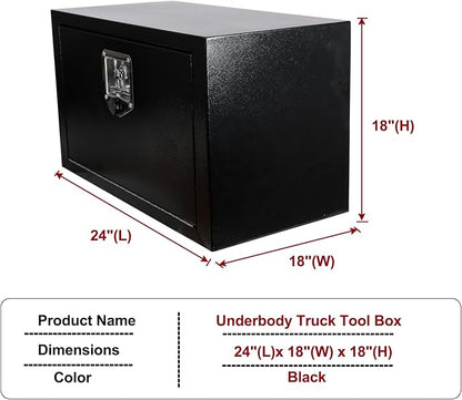 24 Inch Steel Underbody Truck Box w/T-Handle Latch, Contractor Toolbox For Organization And Storage, Job Tool Chest, 24"x 18"x 18" inch Black