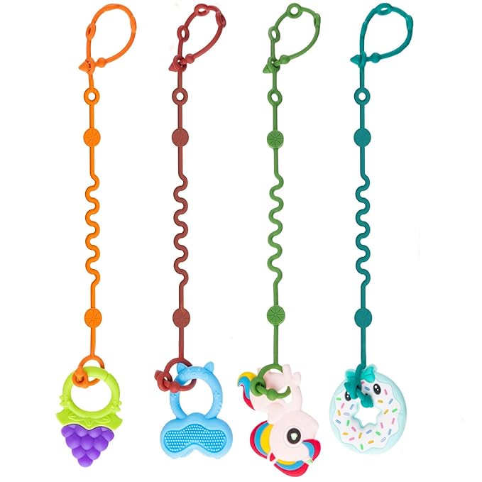 Toy Straps for Baby, 5pcs Adjustable Toy Holder for Stroller Accessories, Silicone Baby Tether Pacifier Clip, No Throw Baby Travel Essential Leash for High Chair, Car Seat (4-Pack)