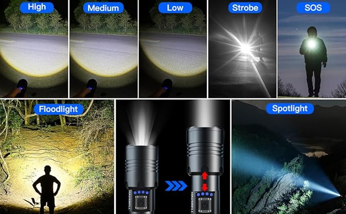 HAUSBELL A100 Upgraded LED Flashlights 20000 High Lumens, Zoomable Bright Flashlight with 5 Modes, Long Range 2000ft, Waterproof Powerful Tactical Flash Light for Emergency, Camping Gear, Hiking